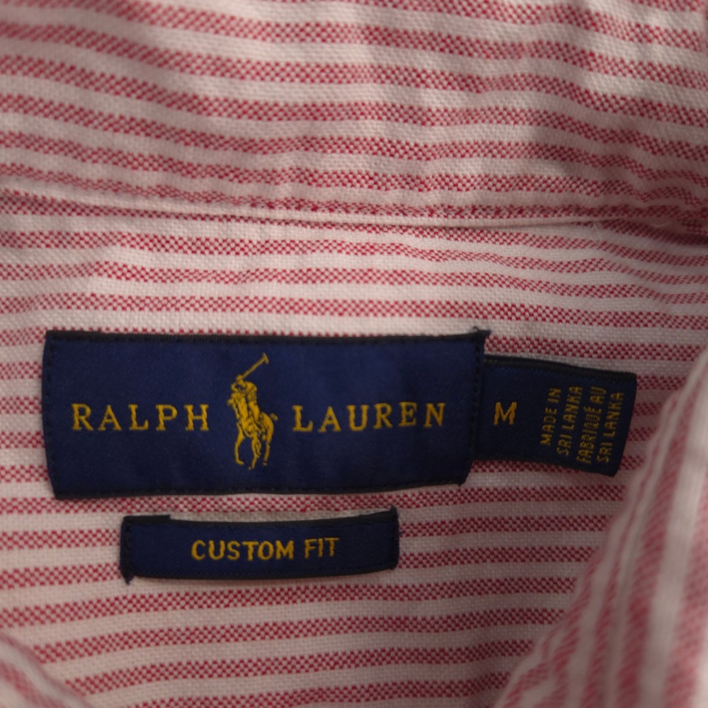 Ralph Lauren Oxford Shirt Mens M Burgundy White Striped Flesh Pony Custom Fit - Picture 7 of 8